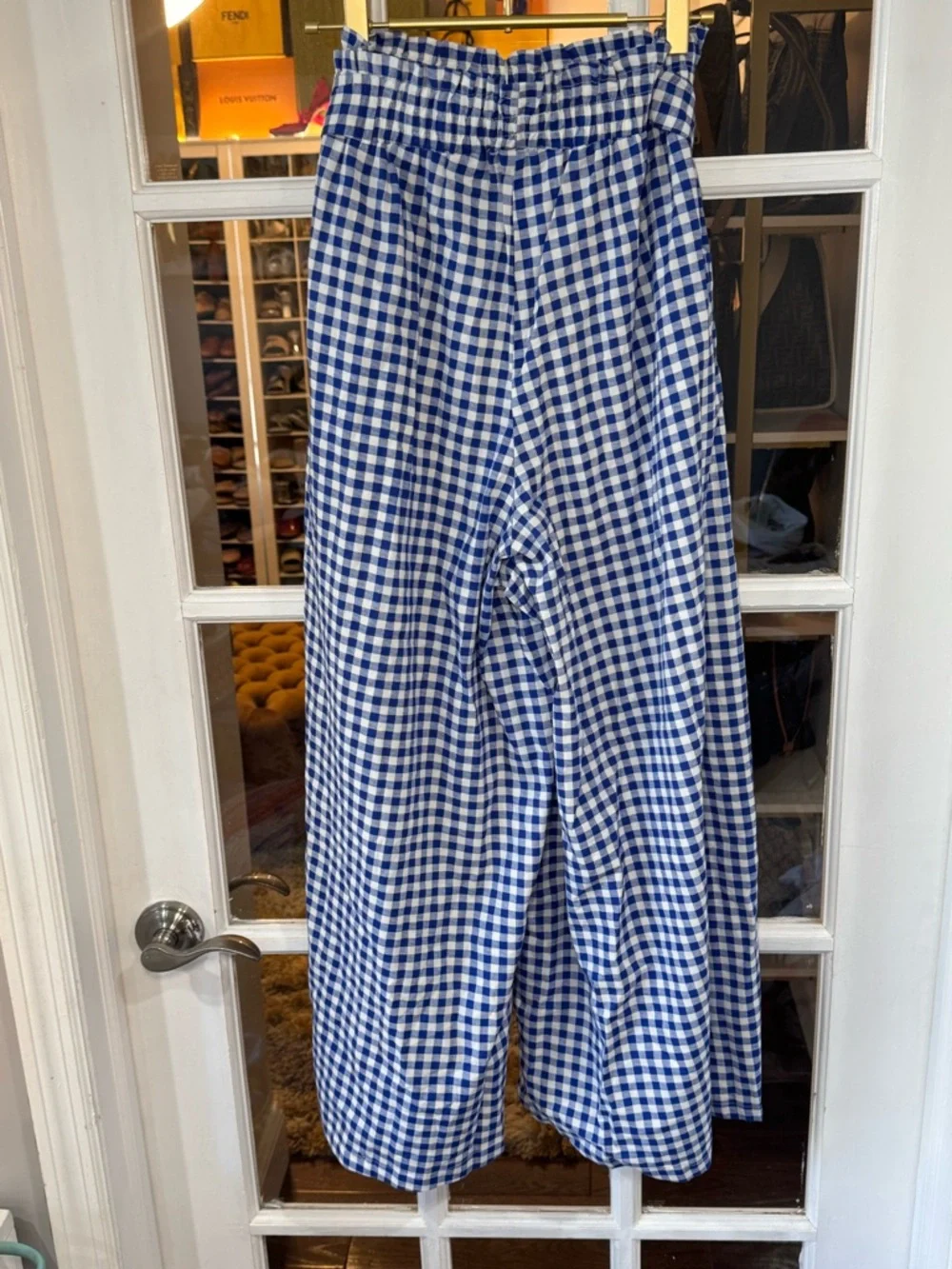 💙🤍💙 Blue and White Gingham Wide Leg Tie-Waist Culotte Capri Flowy Gaucho - Picture 5 of 7